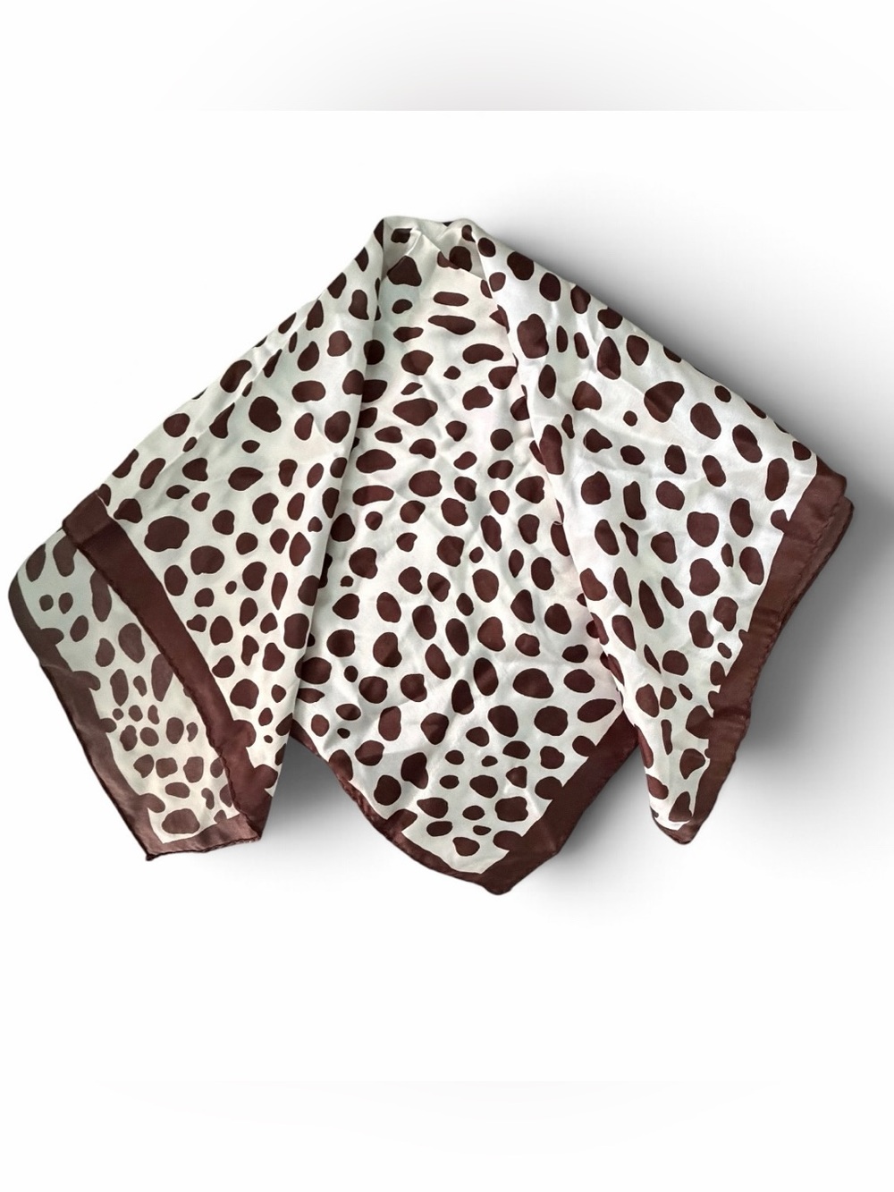 100% Silk Scarf Brown & Cream Leopard Print 20” Petite Square Neckerchief